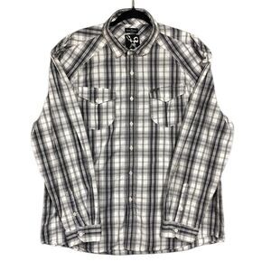 Marc Ecko Black White Plaid Cotton Long Sleeve Button Up Shirt Sz XXL